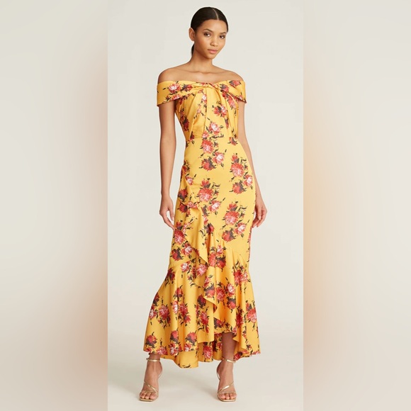 THEIA Rylee Floral Off-The-Shoulder Dress Size 8 - Picture 2 of 5